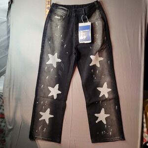 Unbranded Star Print Distressed Jeans Black Acid Wash Streetwear LK25583 Size M